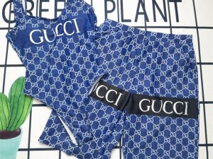 Replica Designer Gucci Backless U-Neck Printed Blue Swimwear