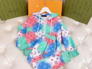 Replica Designer Louis Vuitton Fashion Kids Fleece Hooded Jacket + Trousers Two-Piece Set