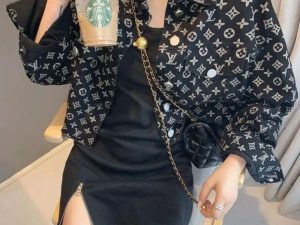 Replica Designer Louis Vuitton Fashion Letter Print Denim Short Jacket