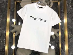 Replica Designer Louis Vuitton Simple Letter Print Loose Short Sleeve Crewneck T-Shirt