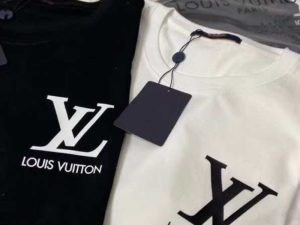 Replica Designer Louis Vuitton Simple Printing Men And Women Round Neck Loose T-Shirt